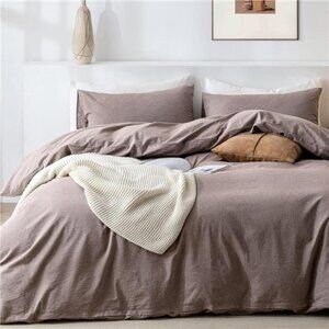 Queen Duvet Cover Set- 100% Washed Cotton 3 Pcs Soft Comfy Breathable